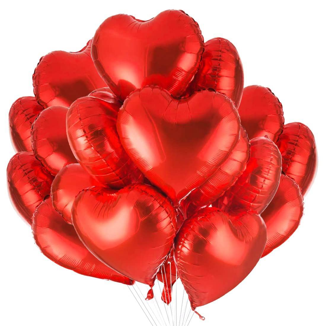 O-Kinee Red Heart Balloons - 30pcs 18in Foil Heart Balloons for Valentine's Day, Wedding, Anniversary Parties
