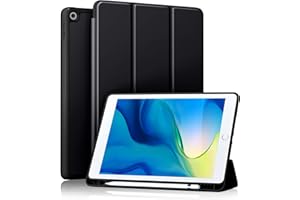 Akkerds Case Compatible with iPad 10.2 Inch 2021/2020/2019, for iPad 9th/8th/7th Generation Case with Pencil Holder, Protective Case with Soft TPU Back, Auto Sleep/Wake Cover, Black