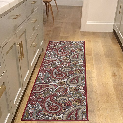 Sweet Home Stores Paisley Design Non-Slip Rubber Backing Runner Rug, 20" X 59", Cream
