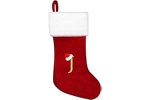 RFAQK Monogram Christmas Stockings with Letter (J), 20 Inches Large Red Velvet Super Soft Letter Christmas Stockings Personalized Holder for Xmas