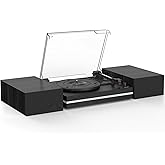 Vinyl Record Player with Dual Separate Stereo Speakers Vintage Turntable with BT Wireless Input Playback Belt Drive 3 Speed 3 Size Playback Record Player Support AUX Headphone Input RCA Out Auto Stop