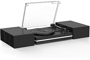 WOCKODER Vinyl Record Player with Dual Separate Stereo Speakers Vintage Turntable with BT Wireless Input Playback Belt Drive 3 Speed 3 Size Playback Record Player Support AUX Headphone Input RCA Out Auto Stop