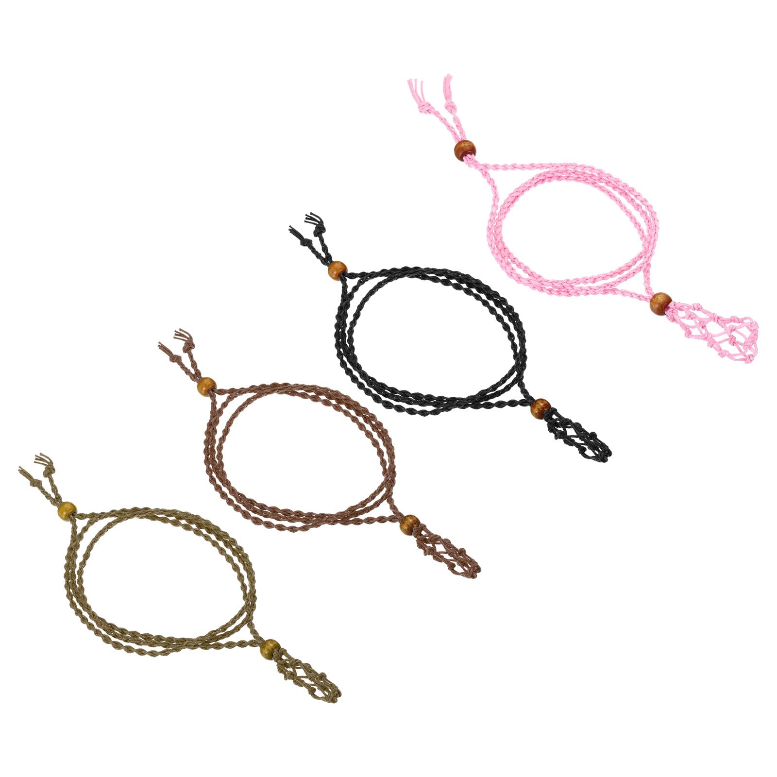 PATIKIL Necklace Cord Empty Stone Holder, 4 Pack Crystal Cage Necklace Holder Adjustable Quartz Pendant Stone Holders for Jewelry Making, Black Brown Pink Beige