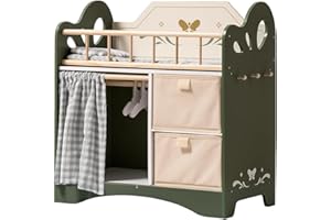 ROBUD Baby Doll Bed,Doll Bed with Storage and Bedding, Sturdy Baby Doll Cribs for Girls,Nice Gift of Doll Beds for 18 Inch Dolls to Children, Green