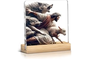HKDGVRTB Jesus and Lamb Christian Desktop Decoration Art Jesus Saves the Lost Sheep Christian Decor Shepherd Protect a Lamb from Wolves Painting Poster Print Artwork for Living Room Bedroom Church