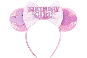 RAZKO Pink Minnie Ears Hair Accessory, Mouse Headband for Women Girls (Birthday Girl-Pink M)