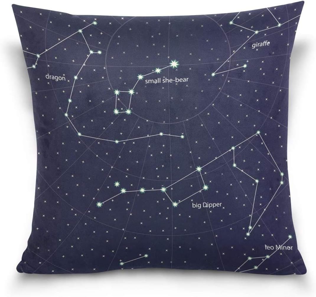 Throw Pillow Case Decorative Cushion Cover Multifunctional Square Pillowcase, Starry Sky Constellation Space Universe Galaxy Nebula Sofa Bed Pillow Case Cover(18x18inch) Twin Sides