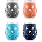 Ello Cru 17oz Stemless Wine Glasses with Silicone Sleeves, 4 Pack, Paloma | Set of wine glasses with silicone sleeves. No-stem, BPA-free, dishwasher safe, ideal for patios, parties, and BBQs.