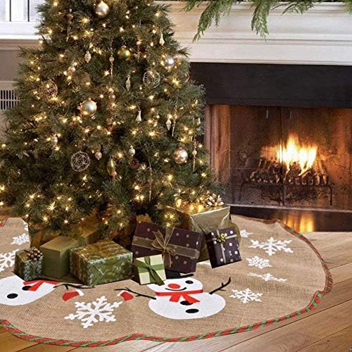 XYJIE Christmas Tree Skirts 76cm White Snowflake, Snowman Red and Green Plaid Edge Burlap Tree Skirt Mat Xmas Party Holiday Decorations