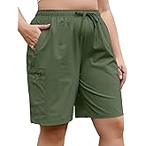 COOTRY Women's Plus Size 9'' Hiking Cargo Shorts Quick Dry Athletic Travel Golf Bermuda Shorts with Zipper Pockets