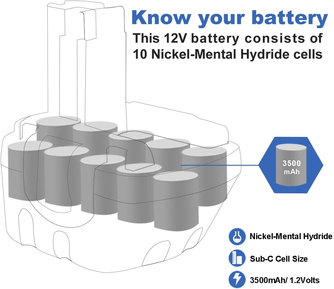 Exmate 12V 3.5Ah Ni-MH Battery for Bosch BAT043 BAT045 BAT120 PSB12VE-2 PSB 12 VE-2 PSR12VE-2 PSR1200 PSR12-2 2607335249 2607335261 - Image 3