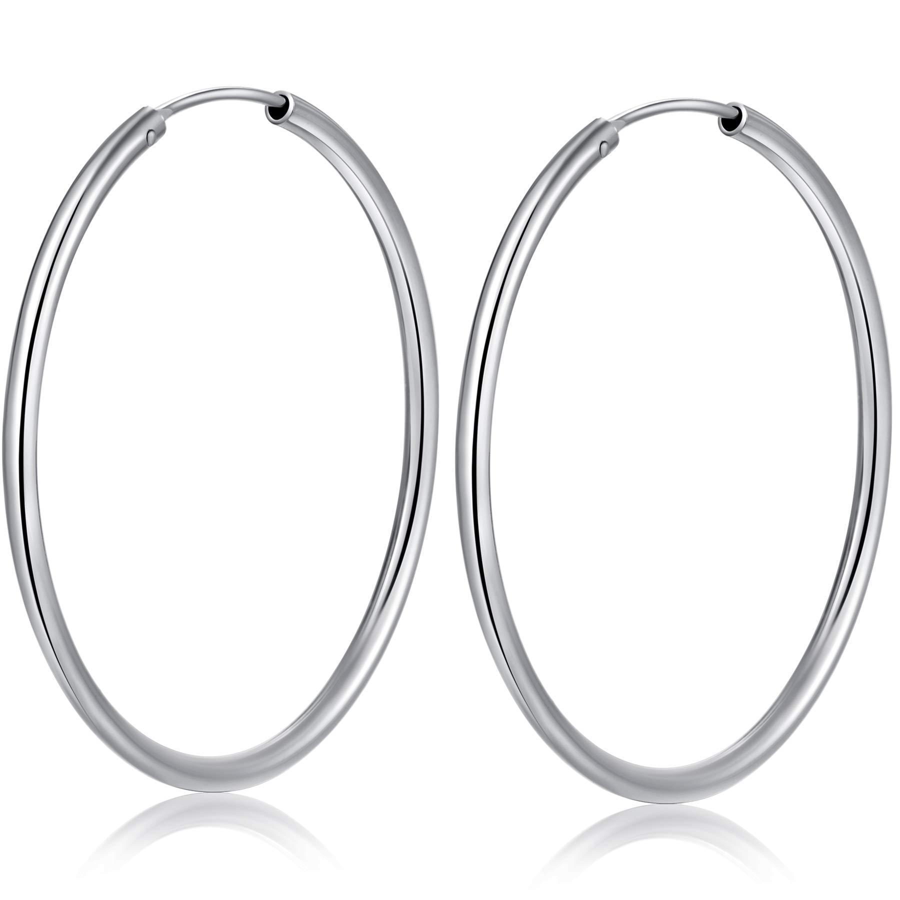 Sterling Silver Hoop Earrings Big Light Smooth Hoop Earrings Women Girls Large Round Circle Earrings Silver Hoops Earrings Hypoallergenic Earrings Big Hoops for Women 50mm