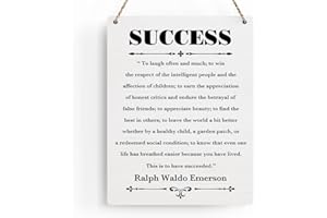 BELLOWDEER Motivational Wall Art Success Poem Wall Decor Ralph Waldo Emerson Quote Wooden Hanging Sign Inspirational Gift Modern Literary Wall Art for Living Room Office Bedroom Home Wall Decor 8x10 Inches