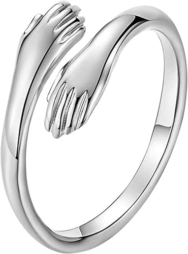Amazon カップルリングを抱き締める手 愛の抱擁 調節可能なオープニング 銀指輪 ファッションと甘い スタイリッシュプレゼント 輝くリング 男性 リング 通販