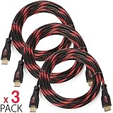 BAM Braided HDMI Cable with Gold Plated Connectors, 10-Feet, 3-Pack