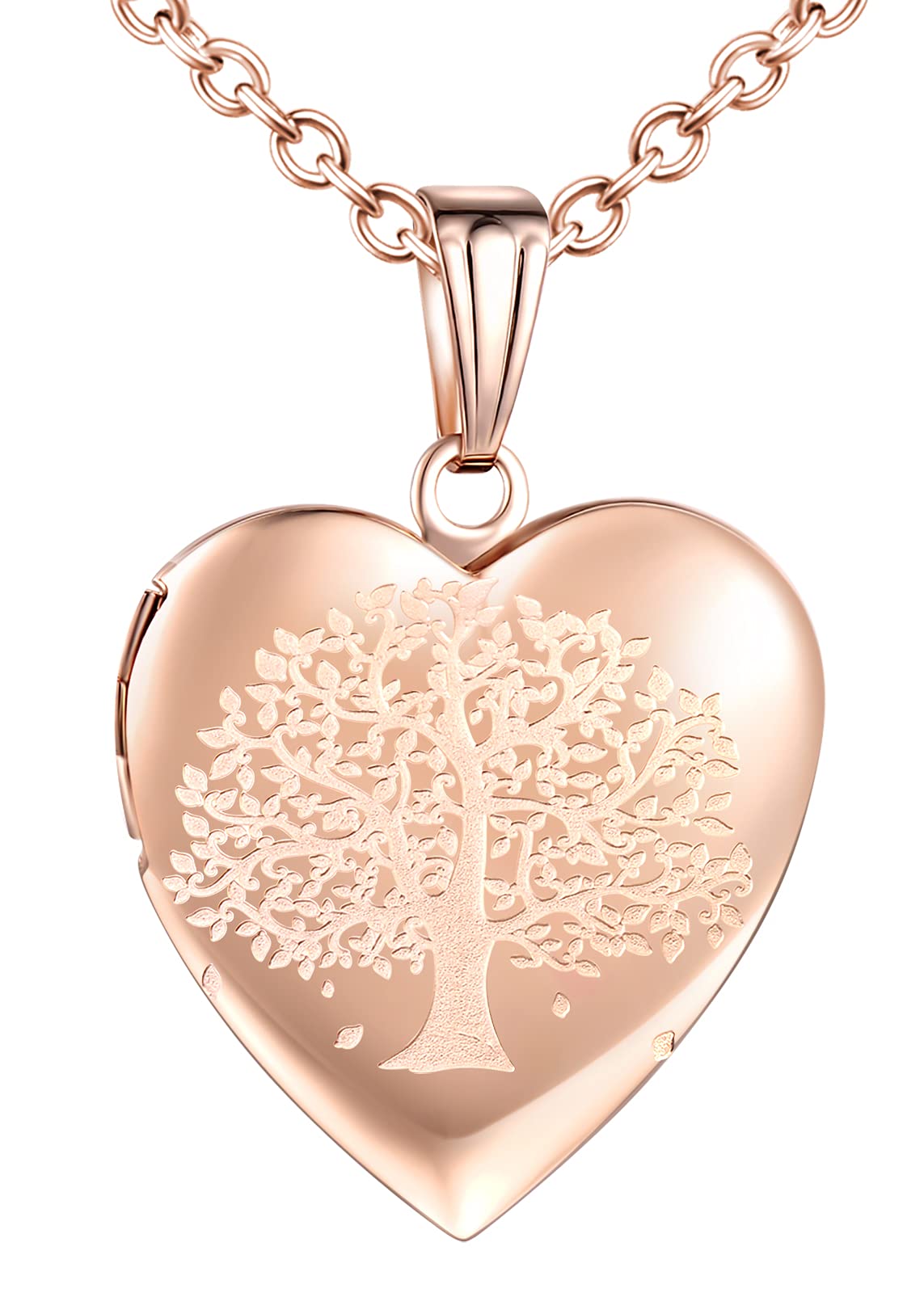 MicVivien Rose Gold Personalized Heart Locket Picture Necklace Stainless Steel Memory Photo Heart Pendant Necklace with Butterfly/Tree of Life/Plain Pattern