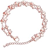 mnmoom Heart Bracelet for Women,7-8.5 Inches Adjustable Stainless Steel heart Link Chain, Silver and 14k Gold, Rose gold plating