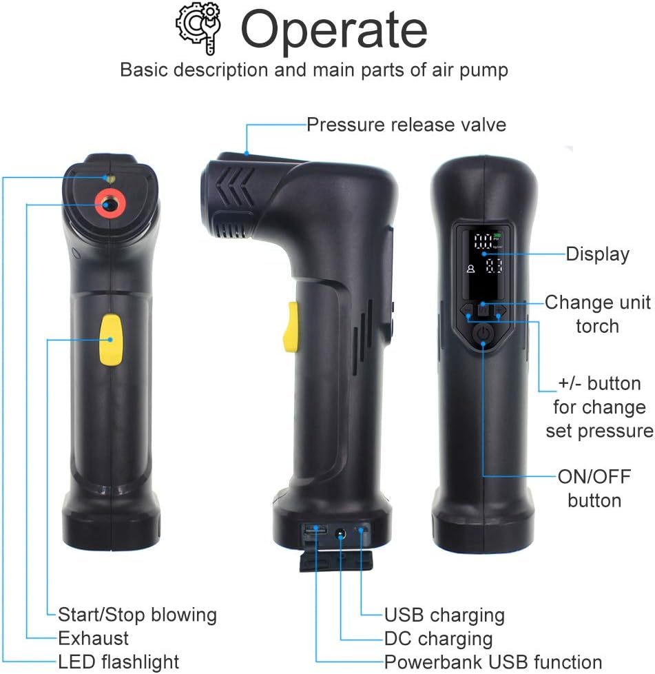 TANSHOP Electric Cordless Car Tyre Inflator Rechargeable,120PSI Bike Pump Air Compressor with LCD Screen for Cars,Bikes,Motorbikes,basketball,Football As a Flashlight&Power Bank - Image 3