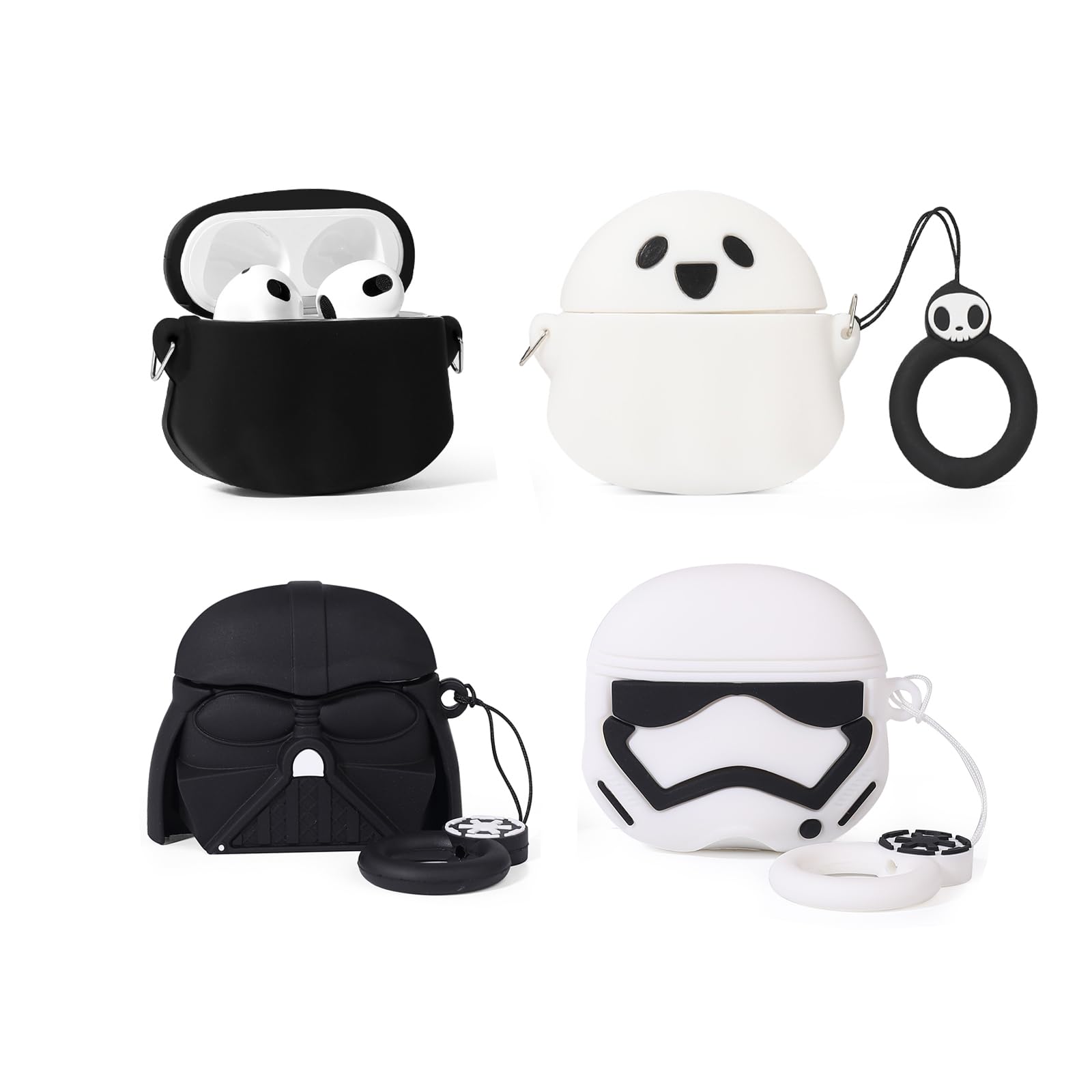 Photo 1 of (4Pack) Case for AirPods 3rd Generation Earbuds (2022), XMBYGY Silicone Charging Case Protective Cover with Cute Cartoon Skin Design for AirPods 3, with Carabiner (GTBK+WT+SDWT+BK)