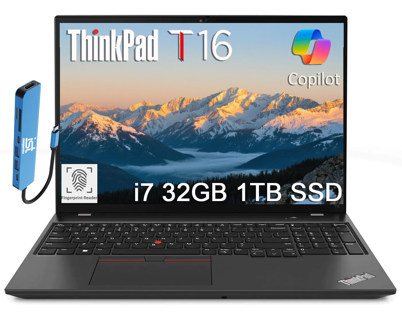 Laptop empresarial Lenovo ThinkPad T16 (16 FHD+ antirreflejo, Intel 10-Core i7-1355U, 32GB DDR5 RAM, 1TB SSD), huella digital, 2 x Thunderbolt 4, cámara web, Ethernet, Wi-Fi 6E, IST Hub, Win 11 Pro con copiloto