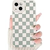 Lovmooful Compatible for iPhone 13 Case Cute Checkerboard Lattice Plaid with Color Design for Girls Women Soft TPU Shockproof Protective Girly for iPhone 13 Case-White&Green