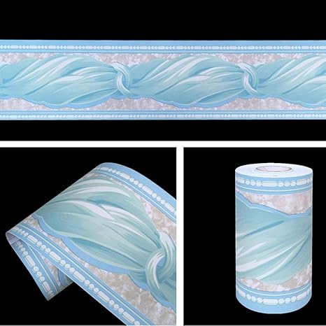 Simplelife4u Blue Bowknot Pattern Removable Wallpaper Border Self Adhesive Stciker Kitchen Bathroom Wall Decor