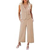 LookbookStore Pant Suits for Women Dressy Two Piece Business Casual Outfits Sleeveless Blazer Summer Vest and Pants Sets