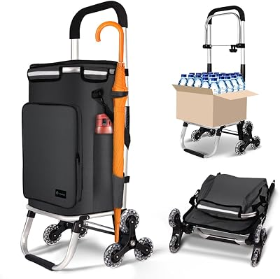 VOUNOT Folding Shopping Trolley 6 Wheels Aluminium 60L Black