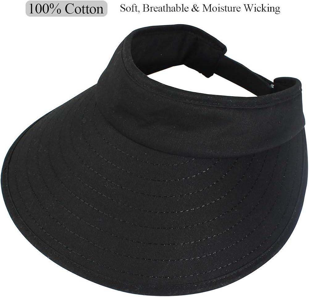 Sun Visor Hats Women Large Brim Summer UV Protection Beach Cap Black at  Women’s Clothing store