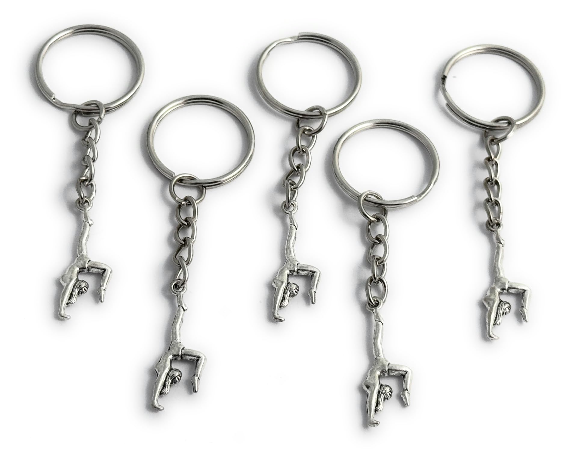 FizzyButton Gifts Set of 5 Gymnast Keyrings Key Rings with Silver Tone Keychains
