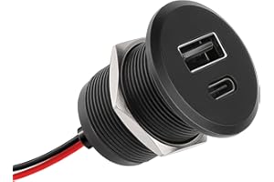 CamperXlite 12V RV USB Outlet DC 12-24V QC & PD Charging Port 24W High-speed Charging Socket, Flush Mount USB Fast Aluminum Charger for Camper Car Boat Truck Drill Hole 7/8-inch (Nut Lock)