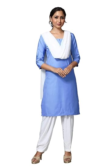 Uniform Sarees Corp Womens Poly Cotton Unstitched Salwar Kameez Dress Materials for Govt School Girls Student Uniforms (Blue;White)