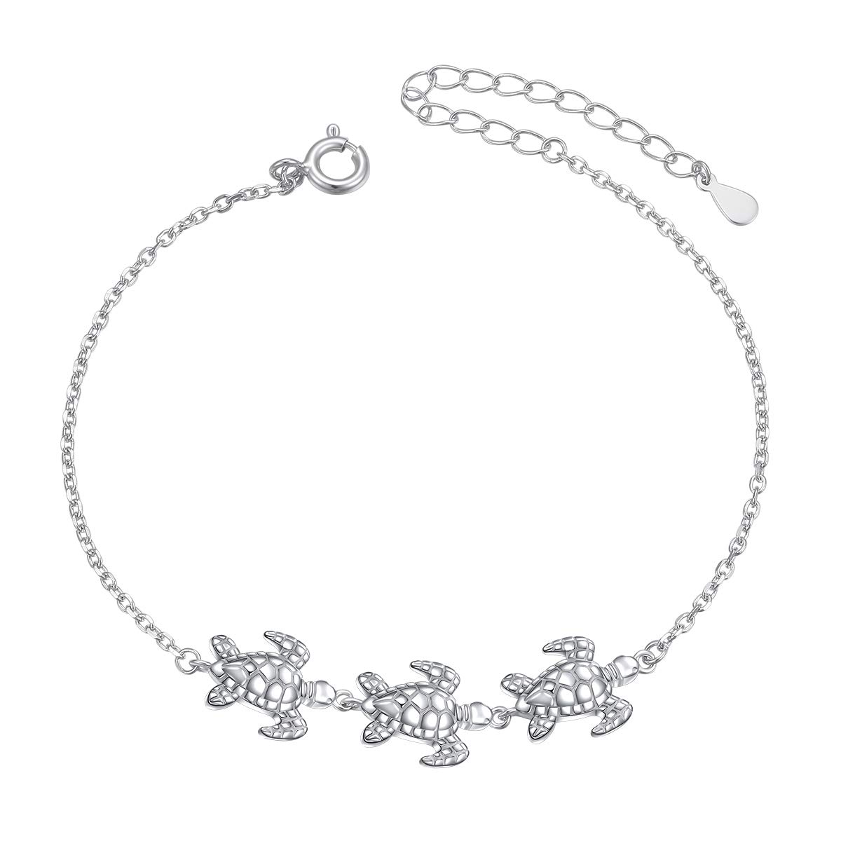 Flyow (Health and Longevity) S925 Sterling Silver Turtle Bracelets for Women Teens Girls Adjustable Animal Bracelet Jewelry 7+2 Inches (Turtle)