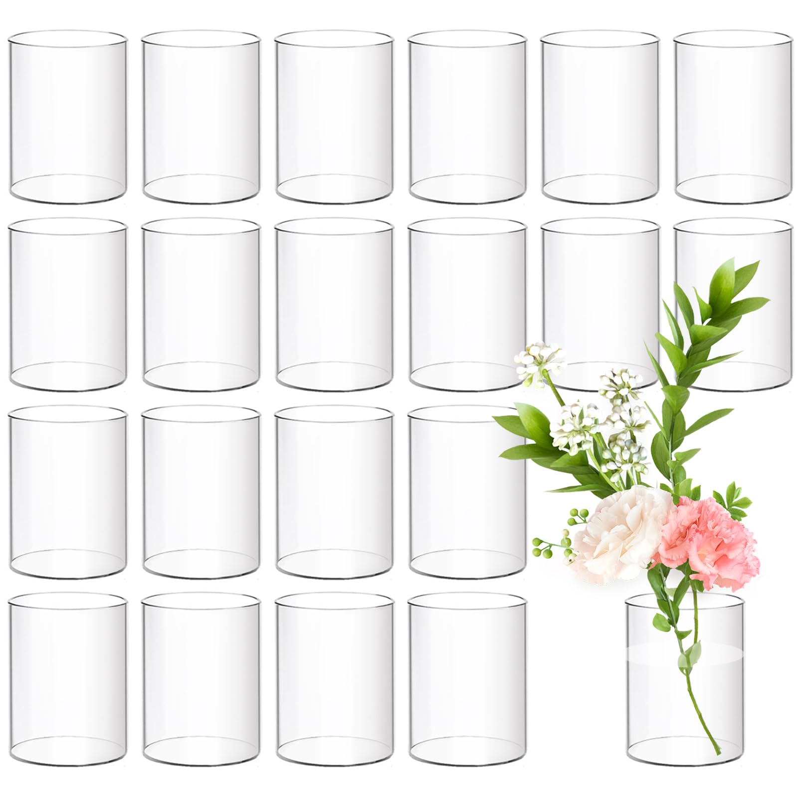 Photo 1 of 24 Pack Acrylic Vases, 4in Clear Acrylic Cylinder Plastic Flower Vase Bulk Small Plastic Vases for Centerpiece Office Wedding Decor
