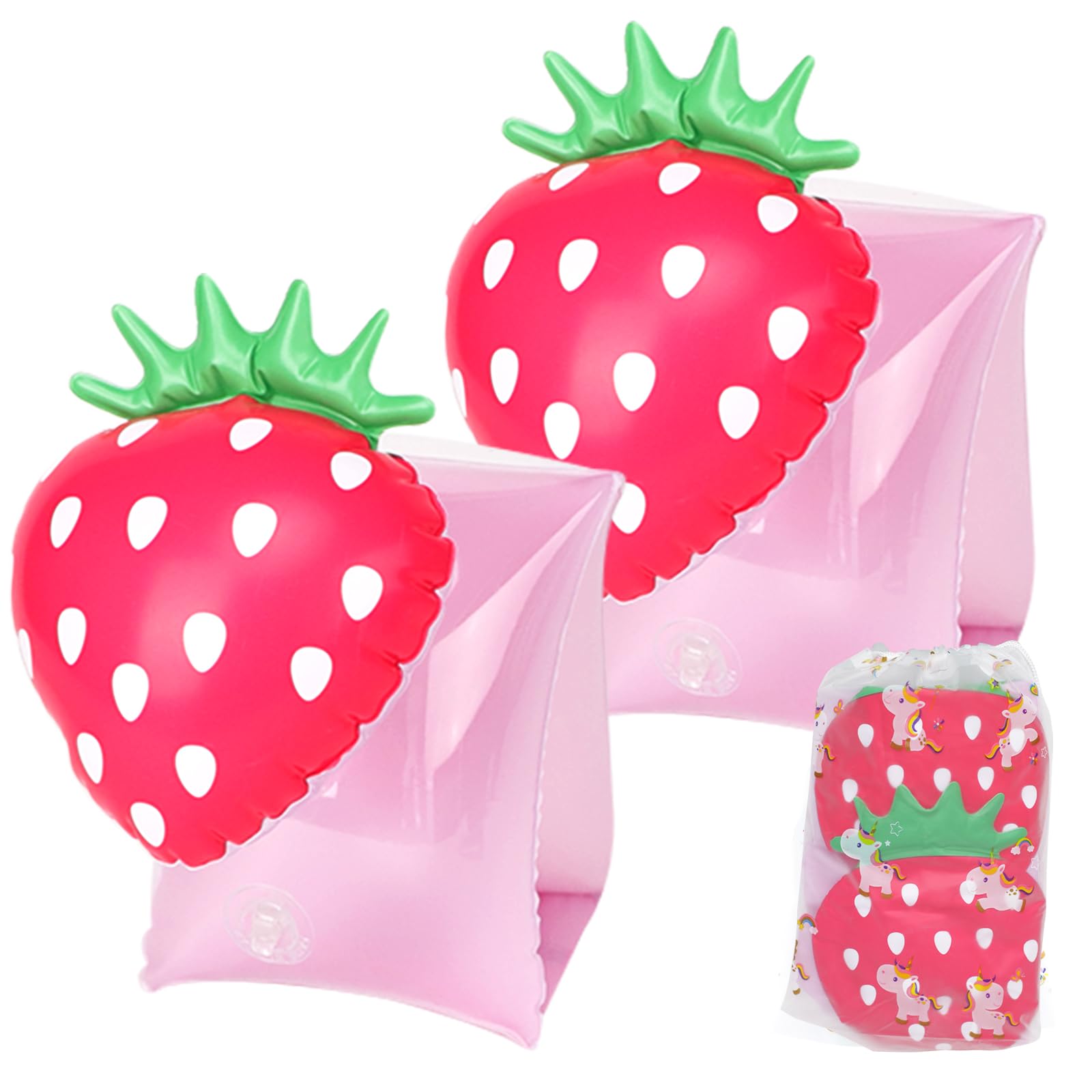 GOZINA Kids Arm Bands, Toddler Swimming Arm Bands, Baby Inflatable Armbands, Water Wings Pool Float Aid Accessories, Beach Floaties Toys for Swim Training Learning,1-5 Years (Strawberry)