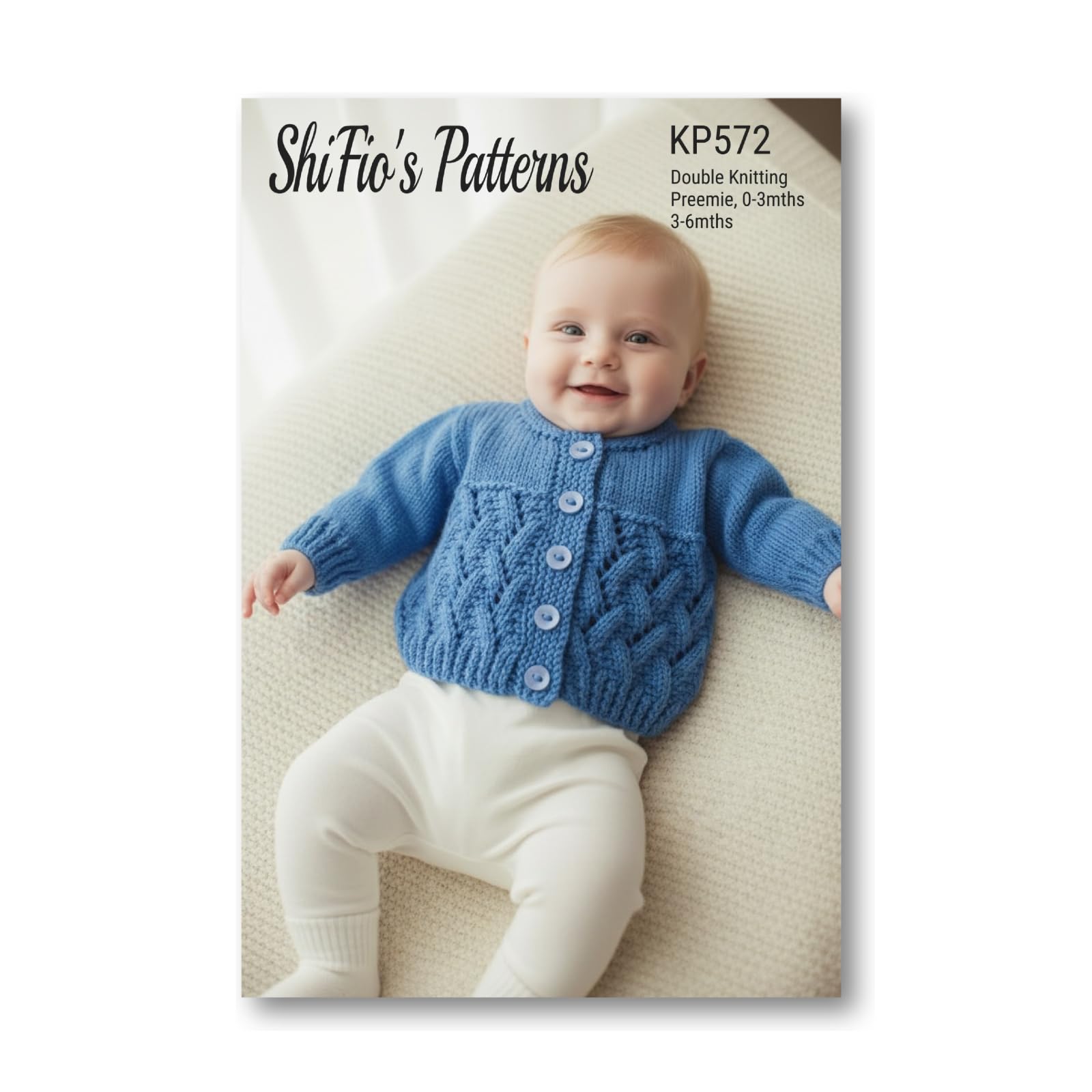 Knitting Pattern for Babies Round Neck Cardigan Preemie - (16") 41cm, 0-3mths - (18") 46cm, 3-6mths - (20") 51cm Chest, Baby Knitting Pattern, Double Knitting, KP572