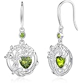 FANCIME Tree of Life Dangle Drop Earrings 925 Sterling Silver Dainty Round Gemstone Birthstone Earring Fine Jewelry Birthday Mothers Day Gifts for Her Women