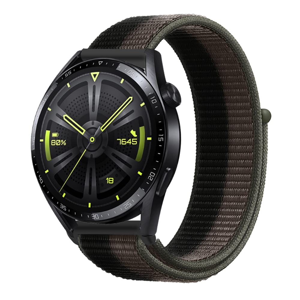 Niboow 22mm Strap for Huawei Watch GT 6/GT 6 Pro/GT 5/GT 5 Pro/GT 4/GT 3/GT 2 Pro (46mm), Nylon Soft Watch Bands for Huawei Watch5/Watch4/Watch3 Pro (46mm)/Watch4 Pro 48mm - Grey/Green