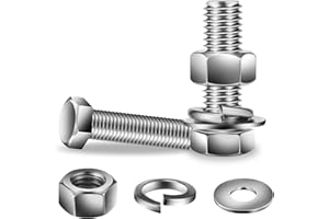 3/8-16 x 1-1/2" Hex Head Screw Bolt, Nuts, Flat & Lock Washers, 20Pcs 18-8 (304) Stainless Steel, Fully Threaded, by SG TZH