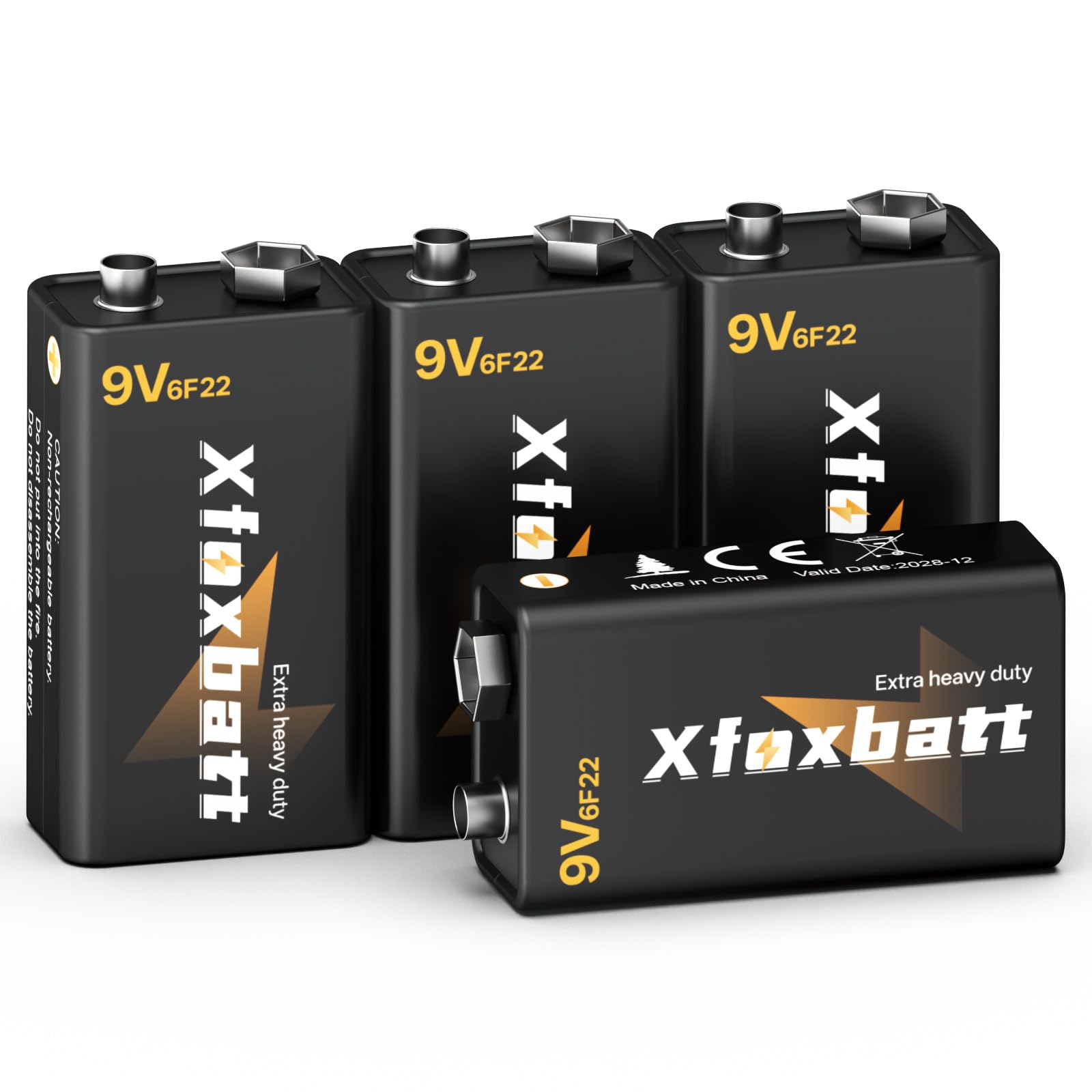 Photo 1 of 9V Batteries Carbon 6F22 9 Volt Battery for Smoke/CO Detectors Leakproof & Long-Lasting, 4 Count Pack Square Fire Alarm Batteries for Wireless Microphones, Guitar Pedals/Tuners, Two-Way Radios