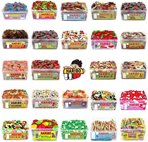 HARIBO Sweets - 28 New Sealed Tubs Drums to Choose from - Long exp Dates (Giant Sour Strawbs)