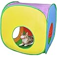 Andiker Cat Tunnel, Colorful Foldable Square Colorful Cat Pop Up Tent Matches with Most Cat Tubes Polyester Cat Tent with a Bell Ball 3 Holes Cat Tubes for Indoor Cat to Hide Play and Sleep (Square L
