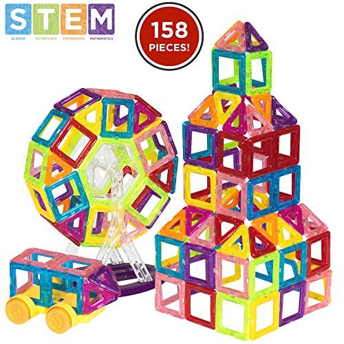 Best Choice Products Kids 158-Piece Portable Mini Magnetic Tiles for STEM Education, Multicolor