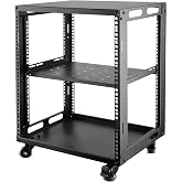 12U Open Frame Server Rack with Wheels Free Standing Network Server Rack for Servers &amp; AV Gear Black