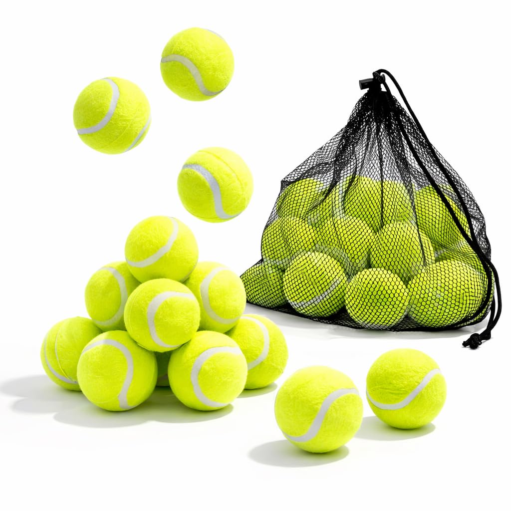 1ABOVE Pack Of 24 Durable Sport Play Tennis Cricket Dog Toy Ball with Mesh Carrying Bag, Sturdy & Durable, Great For Lessons, Practice, Throwing Machines Adults Children Exercise Pets