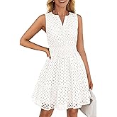 ZESICA Women's Summer Sleeveless Mini Dresses 2026 V Neck Hollow Out Eyelet Flowy A Line Beach Vacation Party Sundress