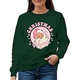 LuxLass Christmas Sweatshirts for Women Retro Santa Long Sleeve T-Shirt Xmas Christmas Vibes Tee Tops