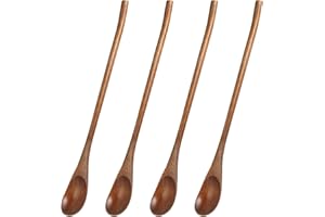 OATIPHO Long Handle Wood Coffee Spoons 4Pcs – Compact Wooden Teaspoons for Mixing Honey, Jam, and Coffee
