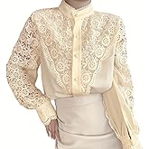 FENGQIYUNHAI Lace Victorian Blouse Elegant Long Sleeve Dress Button Down Shirts Dressy Tops for Women Fall Fashion