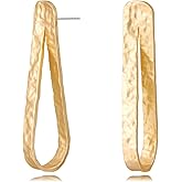 YKKZART Stud Earrings for Women 14k Gold Plated Geometric Dangle Earrings Lightweight Minimalist Handmade Hammered Texture Oval Disc Drop Double-layer Big Hoop Dangle Earrings for Women